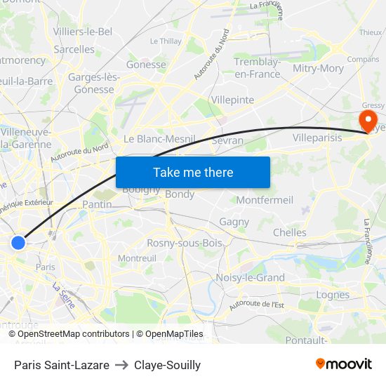 Paris Saint-Lazare to Claye-Souilly map