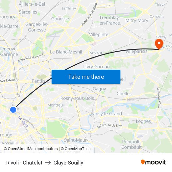 Rivoli - Châtelet to Claye-Souilly map