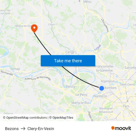 Bezons to Clery-En-Vexin map