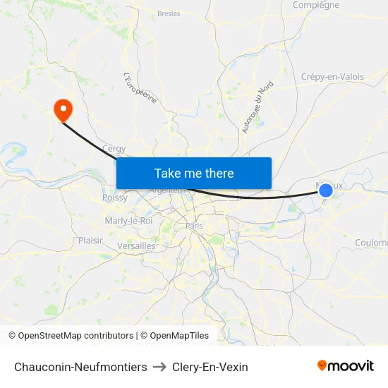Chauconin-Neufmontiers to Clery-En-Vexin map
