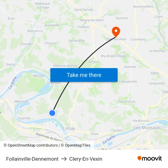 Follainville-Dennemont to Clery-En-Vexin map