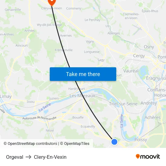 Orgeval to Clery-En-Vexin map