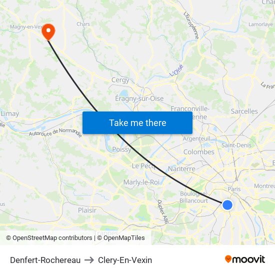 Denfert-Rochereau to Clery-En-Vexin map