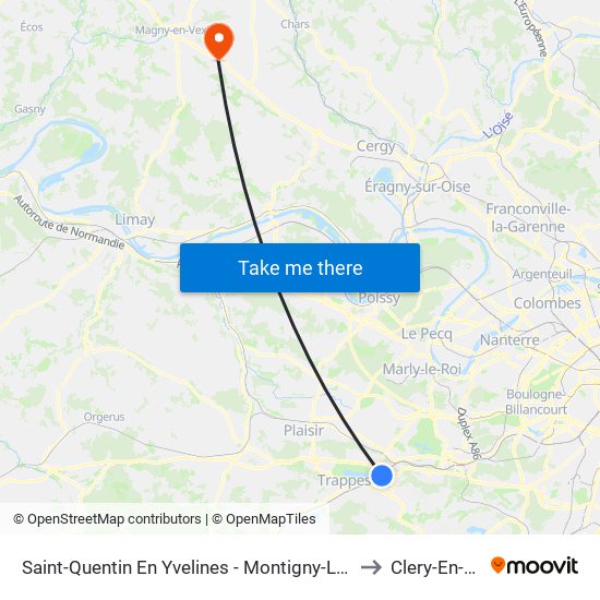 Saint-Quentin En Yvelines - Montigny-Le-Bretonneux to Clery-En-Vexin map