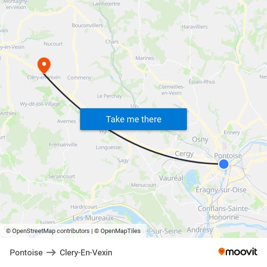Pontoise to Clery-En-Vexin map