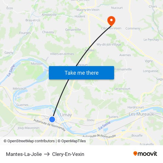 Mantes-La-Jolie to Clery-En-Vexin map