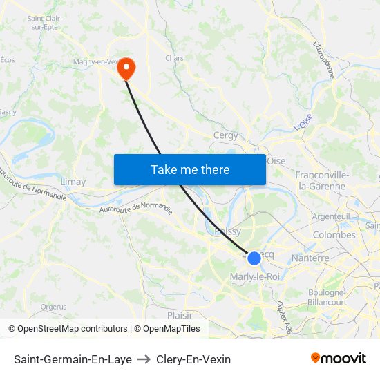 Saint-Germain-En-Laye to Clery-En-Vexin map