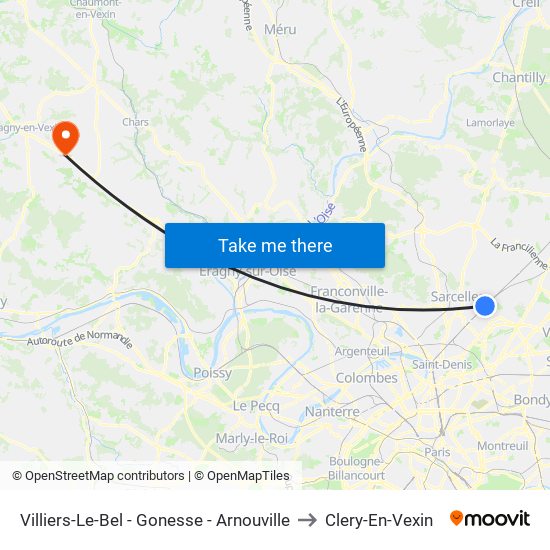 Villiers-Le-Bel - Gonesse - Arnouville to Clery-En-Vexin map