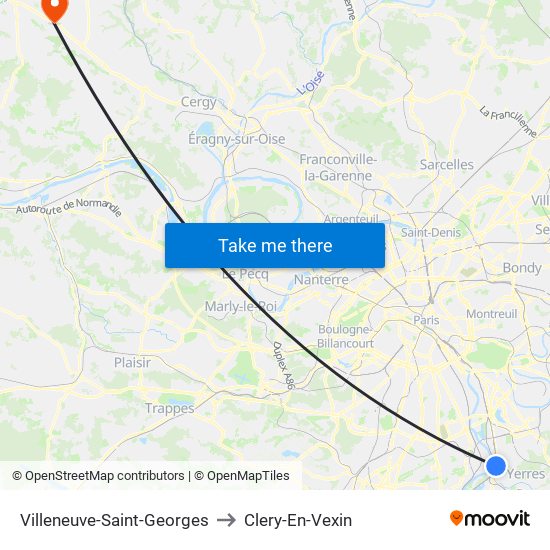 Villeneuve-Saint-Georges to Clery-En-Vexin map