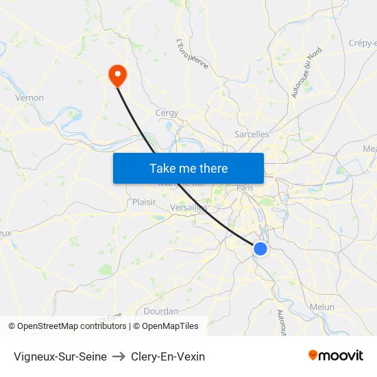 Vigneux-Sur-Seine to Clery-En-Vexin map