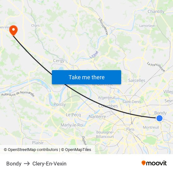 Bondy to Clery-En-Vexin map