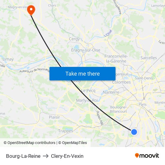 Bourg-La-Reine to Clery-En-Vexin map