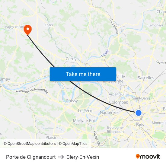 Porte de Clignancourt to Clery-En-Vexin map
