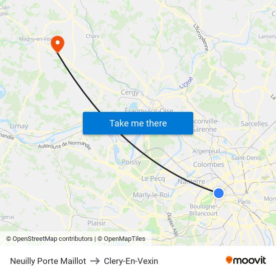 Neuilly Porte Maillot to Clery-En-Vexin map