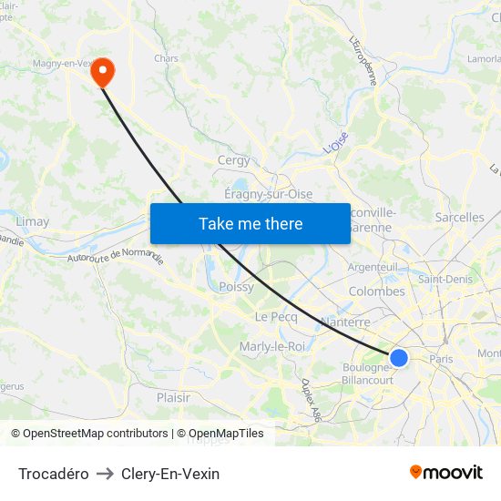 Trocadéro to Clery-En-Vexin map