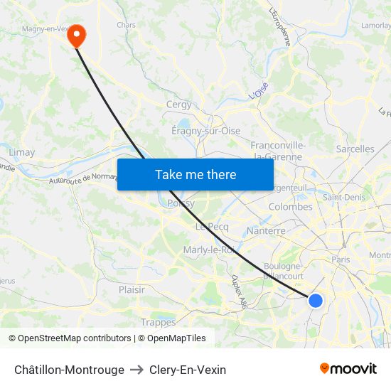 Châtillon-Montrouge to Clery-En-Vexin map