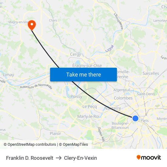 Franklin D. Roosevelt to Clery-En-Vexin map