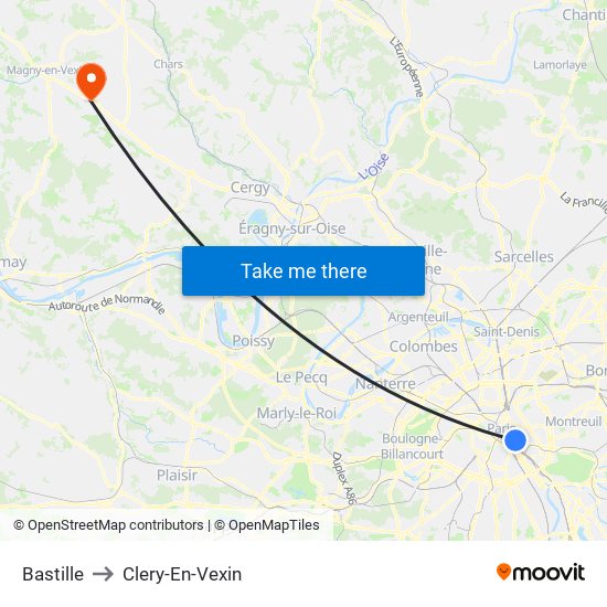 Bastille to Clery-En-Vexin map