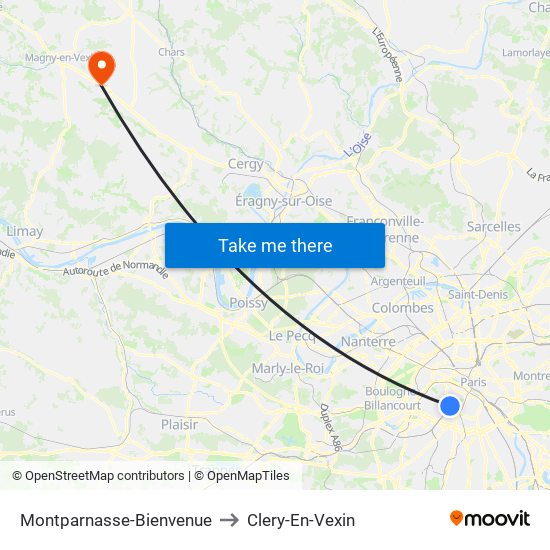 Montparnasse-Bienvenue to Clery-En-Vexin map