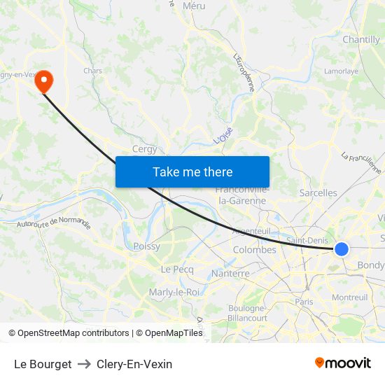 Le Bourget to Clery-En-Vexin map