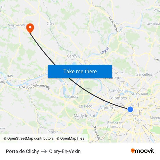 Porte de Clichy to Clery-En-Vexin map