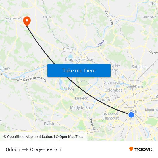Odéon to Clery-En-Vexin map