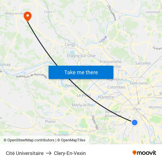 Cité Universitaire to Clery-En-Vexin map