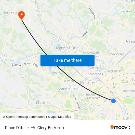 Place D'Italie to Clery-En-Vexin map