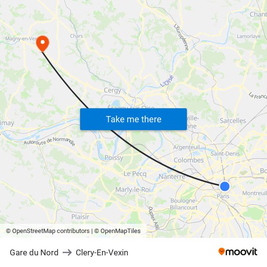 Gare du Nord to Clery-En-Vexin map