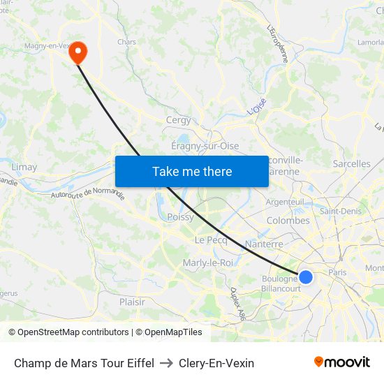 Champ de Mars Tour Eiffel to Clery-En-Vexin map