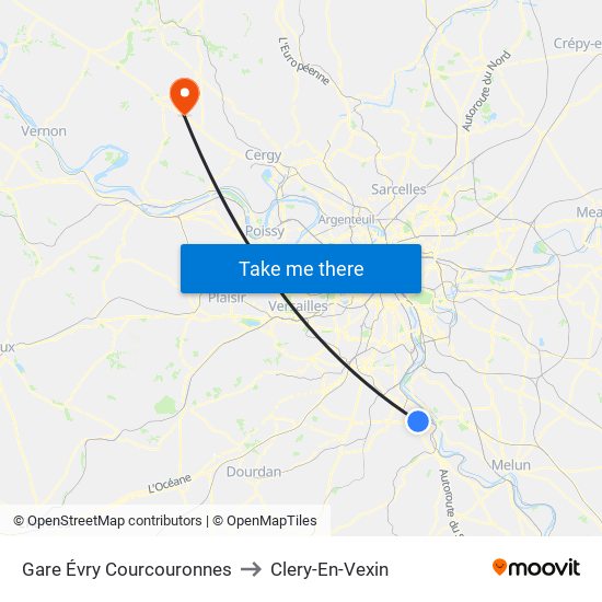 Gare Évry Courcouronnes to Clery-En-Vexin map