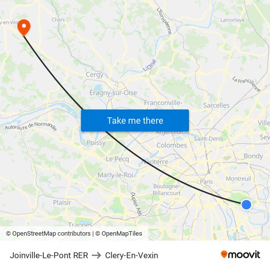 Joinville-Le-Pont RER to Clery-En-Vexin map