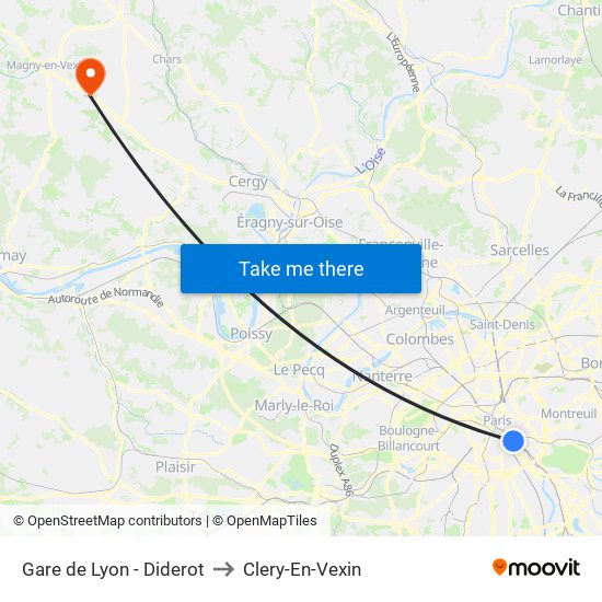 Gare de Lyon - Diderot to Clery-En-Vexin map