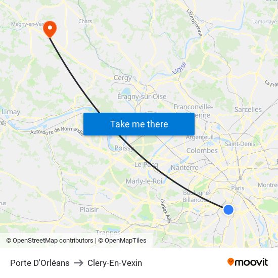 Porte D'Orléans to Clery-En-Vexin map