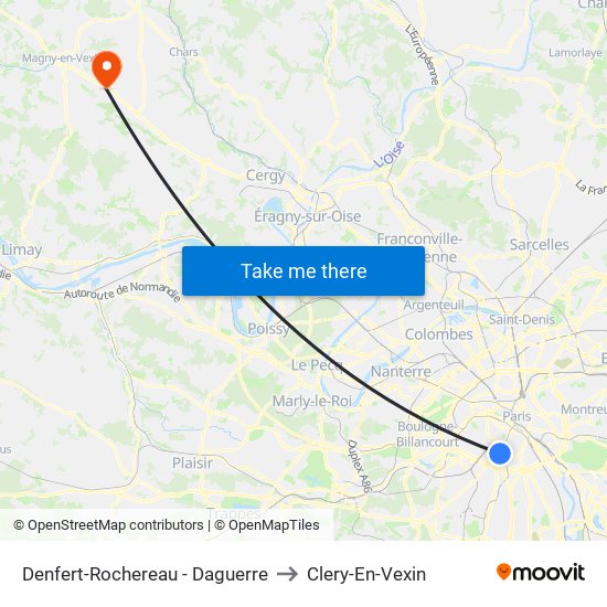 Denfert-Rochereau - Daguerre to Clery-En-Vexin map