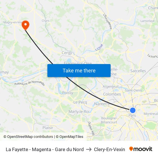 La Fayette - Magenta - Gare du Nord to Clery-En-Vexin map