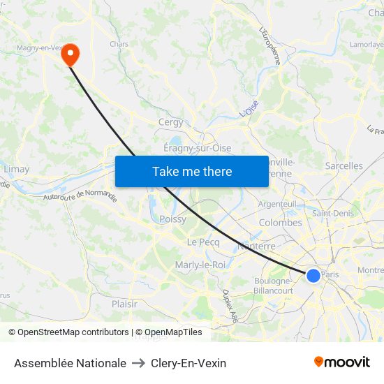 Assemblée Nationale to Clery-En-Vexin map