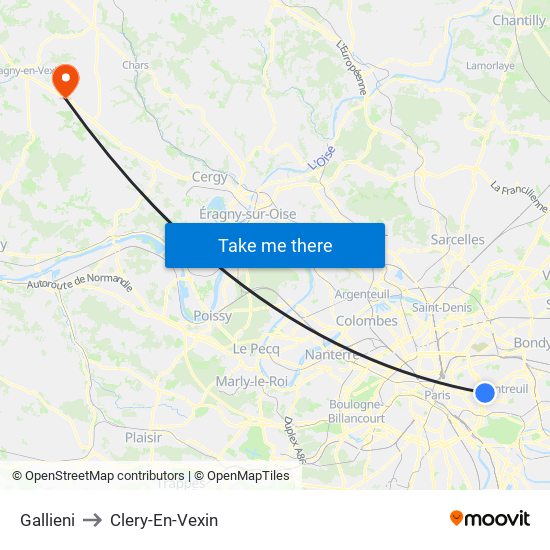 Gallieni to Clery-En-Vexin map