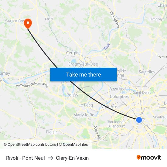 Rivoli - Pont Neuf to Clery-En-Vexin map