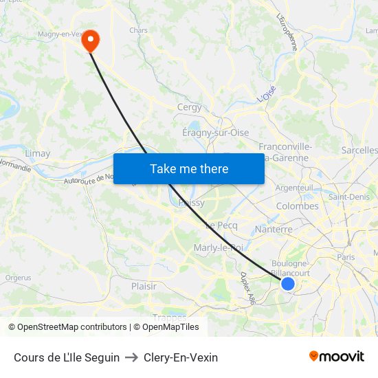 Cours de L'Ile Seguin to Clery-En-Vexin map