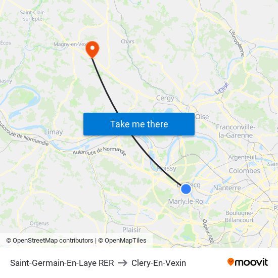 Saint-Germain-En-Laye RER to Clery-En-Vexin map