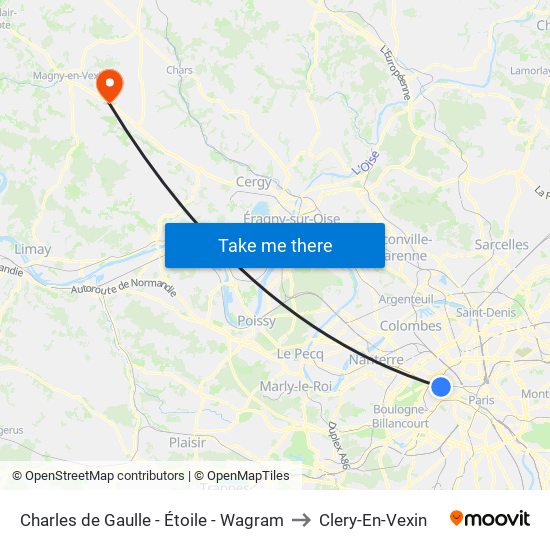 Charles de Gaulle - Étoile - Wagram to Clery-En-Vexin map