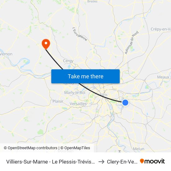Villiers-Sur-Marne - Le Plessis-Trévise RER to Clery-En-Vexin map