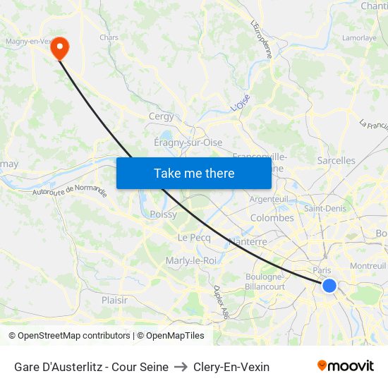 Gare D'Austerlitz - Cour Seine to Clery-En-Vexin map