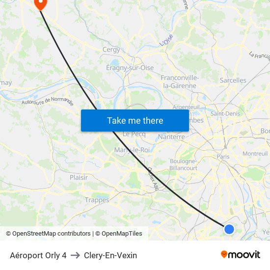 Aéroport Orly 4 to Clery-En-Vexin map