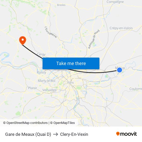 Gare de Meaux (Quai D) to Clery-En-Vexin map