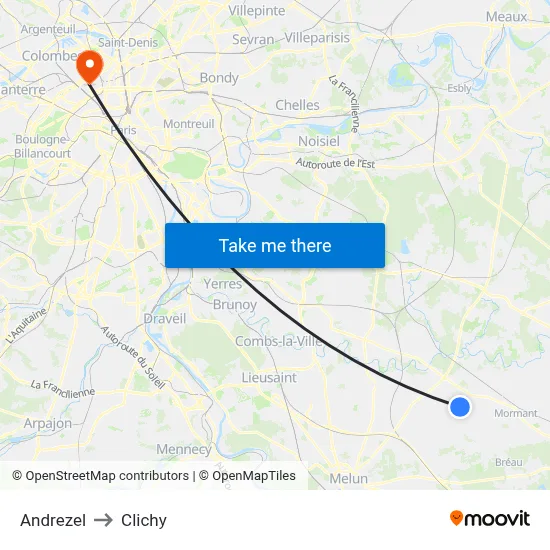 Andrezel to Clichy map