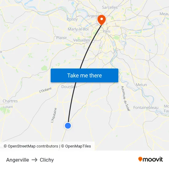 Angerville to Clichy map