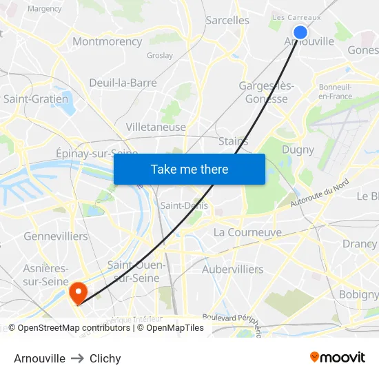 Arnouville to Clichy map