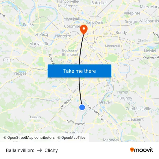 Ballainvilliers to Clichy map